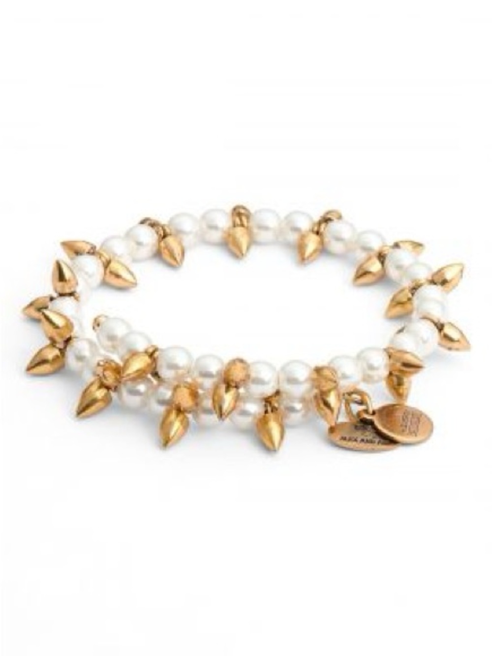 Alex and Ani White Pearl Wrap Bracelet with Gold Spike Charms